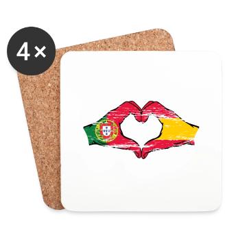 Portugal Espagne Drapeau Mains Coeur Forme Utilisé - Dessous de verre (lot de 4) - blanc - Devant