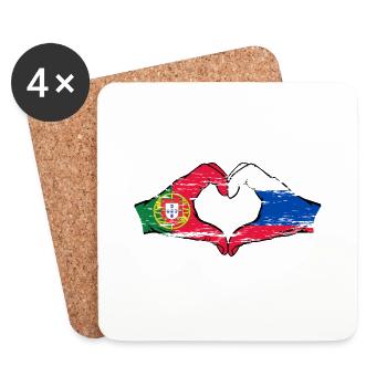 Portugal Russie Drapeau Mains Coeur Forme Utilisé - Dessous de verre (lot de 4) - blanc - Devant