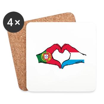 Portugal Luxembourg Drapeau Mains Coeur - Dessous de verre (lot de 4) - blanc - Devant