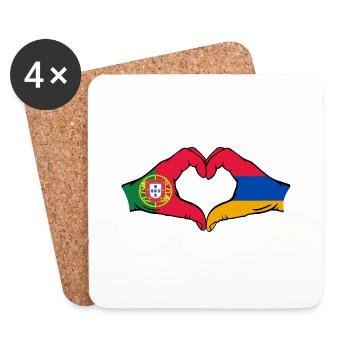 Portugal Arménie Drapeau Mains Coeur Forme - Dessous de verre (lot de 4) - blanc - Devant