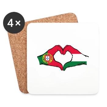 Portugal Ungarn Flagge Hände Herzform - Untersetzer (4er-Set) - Weiß - Vorne