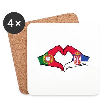 Portugal Serbie Drapeau Mains Coeur Forme - Dessous de verre (lot de 4) - blanc - Devant
