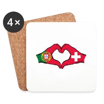 Portugal Switzerland Flag Hands Heart Shape - Coasters (set of 4) - white - Front