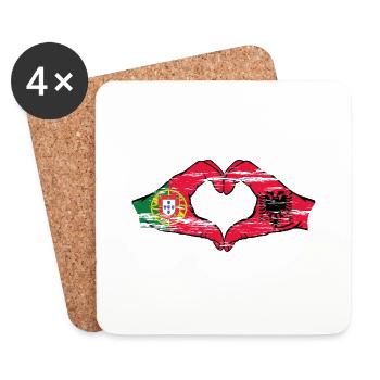 Portugal Albanie Drapeau Mains Coeur Forme Utilisé - Dessous de verre (lot de 4) - blanc - Devant