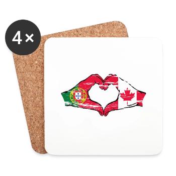 Portugal Canada Flag Hands Heart Shape Used - Coasters (set of 4) - white - Front
