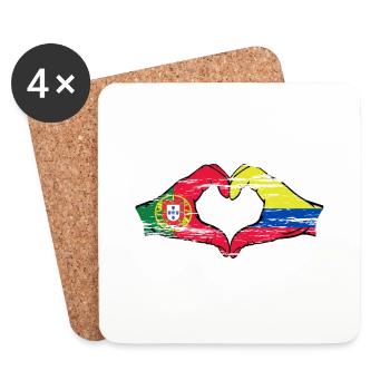 Portugal Colombie Drapeau Mains Coeur Forme Utilisé - Dessous de verre (lot de 4) - blanc - Devant