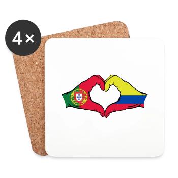 Portugal Colombie Drapeau Mains Coeur Forme Coeur - Dessous de verre (lot de 4) - blanc - Devant