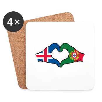 Iceland Portugal Flag Hands Heart Shape - Coasters (set of 4) - white - Front