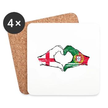 Angleterre Portugal Drapeau Mains Coeur Forme Utilisé - Dessous de verre (lot de 4) - blanc - Devant