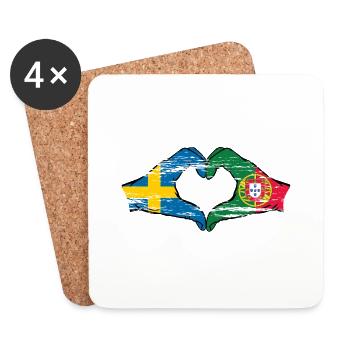 Suède Portugal drapeau mains forme coeur utilisé - Dessous de verre (lot de 4) - blanc - Devant