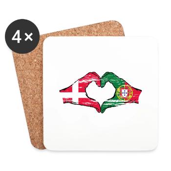 Danemark Portugal drapeau mains forme de coeur utilisé - Dessous de verre (lot de 4) - blanc - Devant