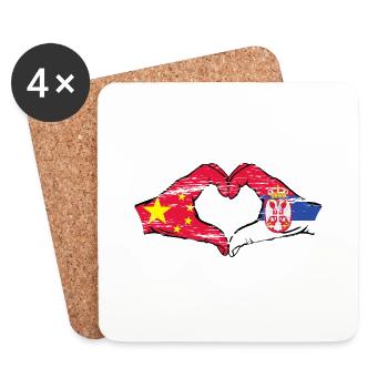China Serbia flag hands heart shape used - Coasters (set of 4) - white - Front