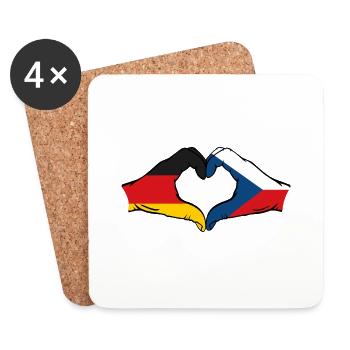 Allemagne République tchèque drapeau mains coeur forme - Dessous de verre (lot de 4) - blanc - Devant