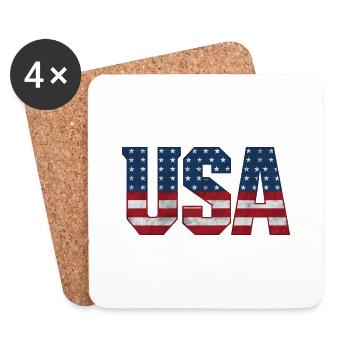USA T-Shirt - American Flag Letters - Coasters (set of 4) - white - Front