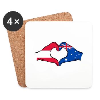 Autriche Australie Drapeau Coeur Forme - Dessous de verre (lot de 4) - blanc - Devant