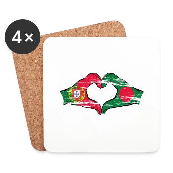 Portugal Bangladesh flag heart shape used - Coasters (set of 4) - white - Front