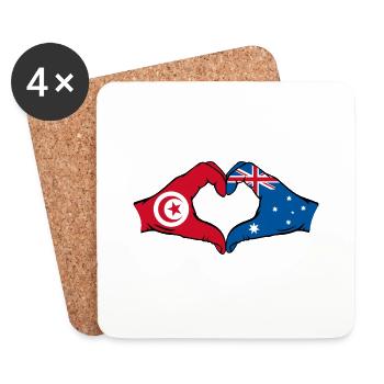 Tunesien Australien Flagge Herzform - Untersetzer (4er-Set) - Weiß - Vorne