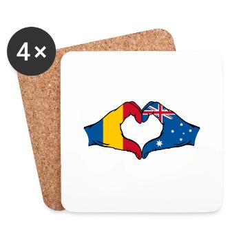 Roumanie Australie Drapeau Coeur Forme - Dessous de verre (lot de 4) - blanc - Devant