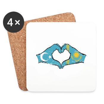 Ouïghours Kazakhstan drapeau mains forme de coeur utilisé - Dessous de verre (lot de 4) - blanc - Devant
