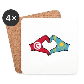 Tunisie Kazakhstan Drapeau Mains Coeur Forme - Dessous de verre (lot de 4) - blanc - Devant