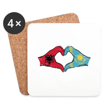 Albanie Kazakhstan Drapeau Mains Coeur Forme Utilisé - Dessous de verre (lot de 4) - blanc - Devant