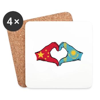 Chine Kazakhstan Drapeau Mains Coeur Forme - Dessous de verre (lot de 4) - blanc - Devant