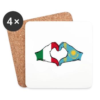 Italien Kasachstan Flagge Hände Herzform - Untersetzer (4er-Set) - Weiß - Vorne