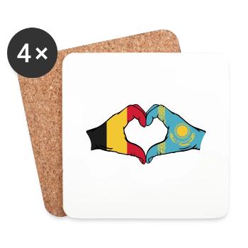 Belgien Kasachstan Flagge Hände Herzform - Untersetzer (4er-Set) - Weiß - Vorne