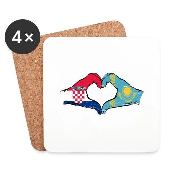 Croatie Kazakhstan Drapeau Mains Coeur Forme Utilisé - Dessous de verre (lot de 4) - blanc - Devant