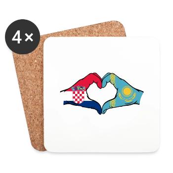 Croatie Kazakhstan Drapeau Mains Coeur Forme - Dessous de verre (lot de 4) - blanc - Devant
