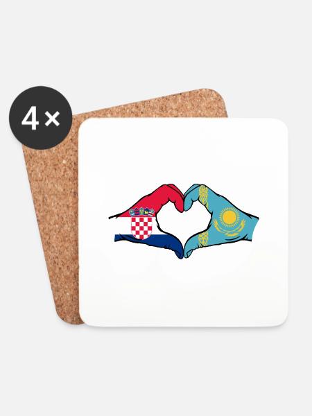 Kroatien Kasachstan Flagge Hände Herzform - Untersetzer (4er-Set) - Weiß
