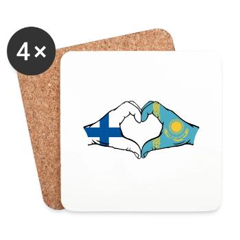 Finnland Kasachstan Flagge Hände Herzform - Untersetzer (4er-Set) - Weiß - Vorne