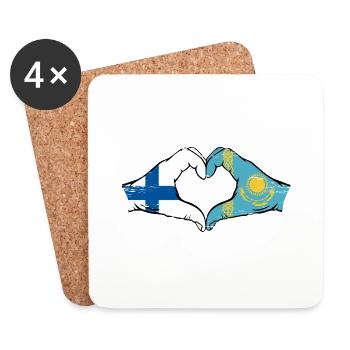 Finlande Kazakhstan Drapeau Mains Coeur Forme Utilisé - Dessous de verre (lot de 4) - blanc - Devant