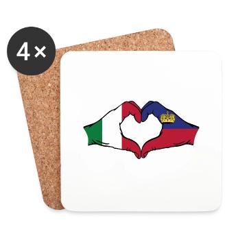 Italie Liechtenstein Drapeau Mains Coeur Forme - Dessous de verre (lot de 4) - blanc - Devant