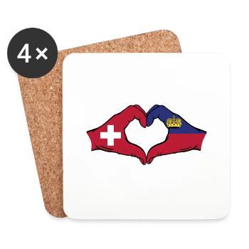 Suisse Liechtenstein Drapeau Mains Coeur Forme - Dessous de verre (lot de 4) - blanc - Devant