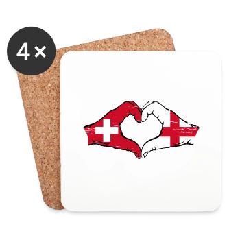 Suisse Angleterre drapeau mains forme coeur utilisé - Dessous de verre (lot de 4) - blanc - Devant