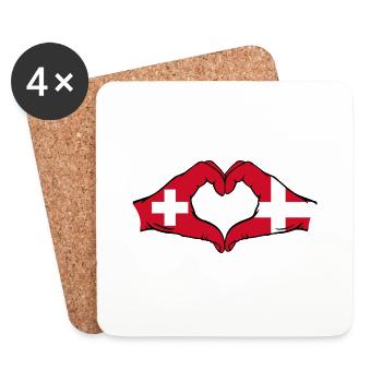Schweiz Dänemark Flagge Hände Herzform - Untersetzer (4er-Set) - Weiß - Vorne