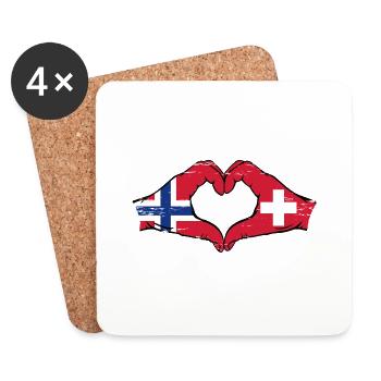Norvège Suisse Drapeau Mains Coeur Forme Utilisé - Dessous de verre (lot de 4) - blanc - Devant