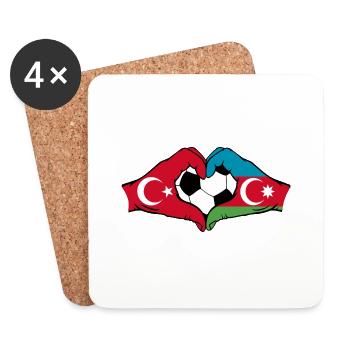 Turquie Azerbaïdjan Football Drapeau Mains Coeur Forme - Dessous de verre (lot de 4) - blanc - Devant