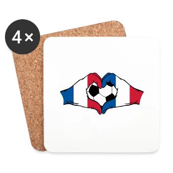 Frankreich Fußball Flagge Hände Herzform - Untersetzer (4er-Set) - Weiß - Vorne