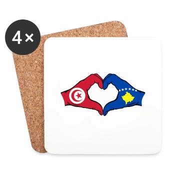 Tunesien Kosovo Flagge Hände Herzform - Untersetzer (4er-Set) - Weiß - Vorne