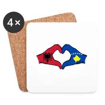 Albanien Kosovo Flagge Hände Herzform - Untersetzer (4er-Set) - Weiß - Vorne