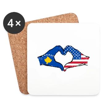 Kosovo USA Flagge Hände Herzform used - Untersetzer (4er-Set) - Weiß - Vorne