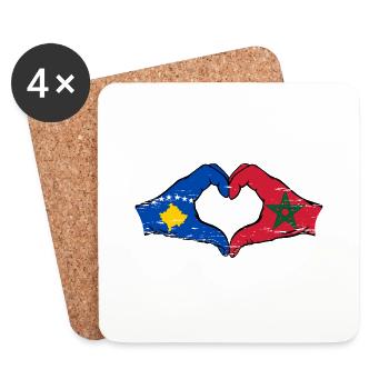 Kosovo Maroc drapeau mains forme coeur utilisé - Dessous de verre (lot de 4) - blanc - Devant