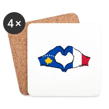 Kosovo France Flag Hands Heart Shape - Coasters (set of 4) - white - Front