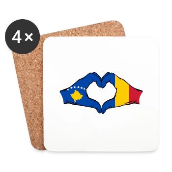 Kosovo Romania Flag Hands Heart Shape - Coasters (set of 4) - white - Front