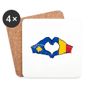 Kosovo Roumanie Drapeau Mains Coeur Forme Utilisé - Dessous de verre (lot de 4) - blanc - Devant