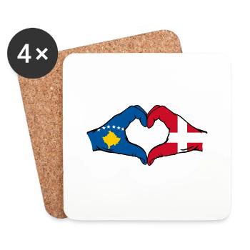 Kosovo Dänemark Flagge Hände Herzform - Untersetzer (4er-Set) - Weiß - Vorne