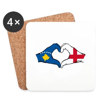 Kosovo England Flag Hands Heart Shape - Coasters (set of 4) - white - Front