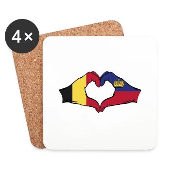 Belgique Liechtenstein Drapeau Mains Coeur Forme - Dessous de verre (lot de 4) - blanc - Devant